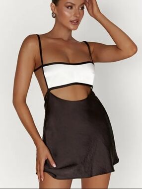Meshki Veda Two Tone Mini Dress - Black & White XS DAMAGED
